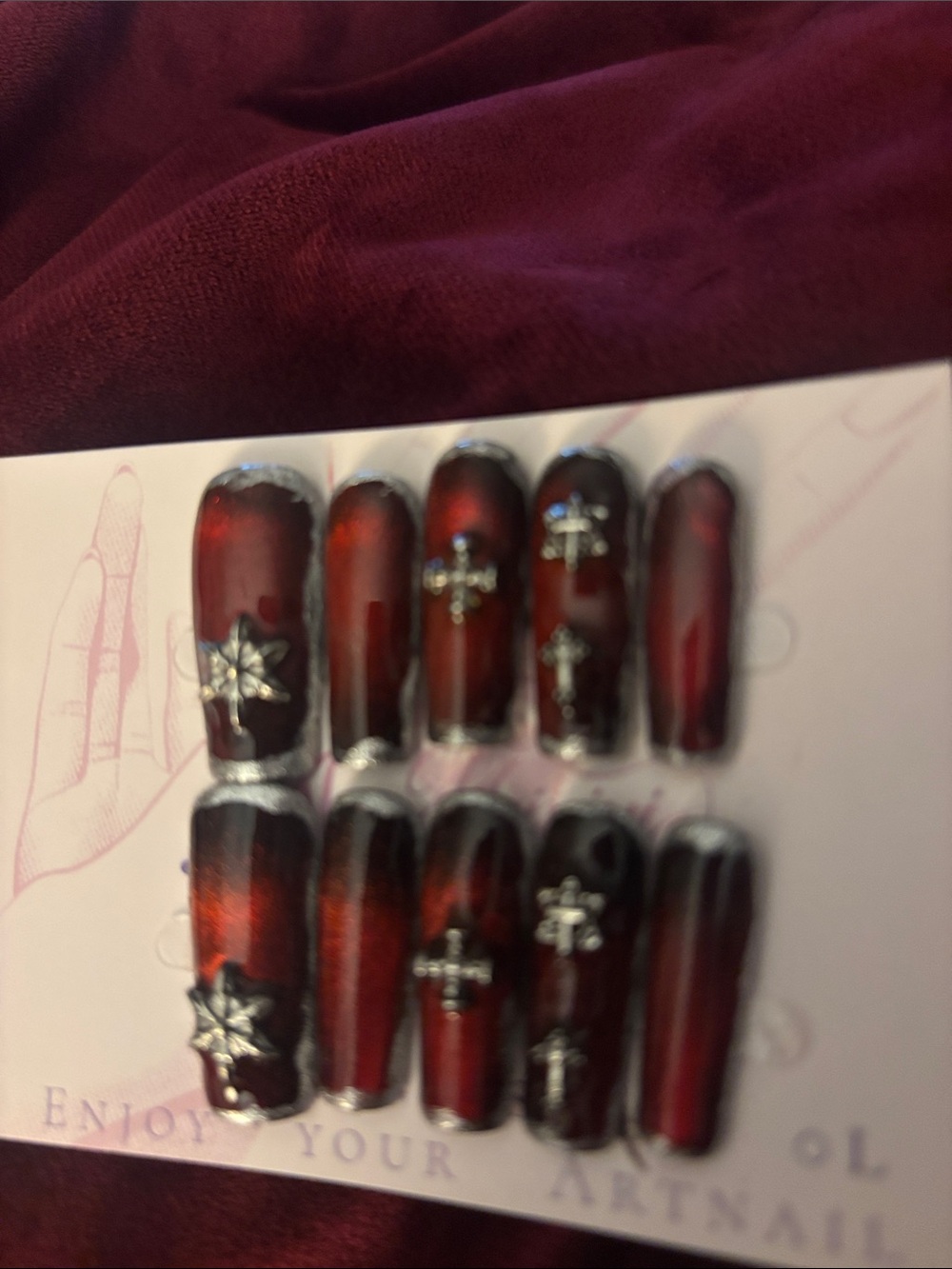 Red Gothic Cross and Star Nail Set - Women Jewelry